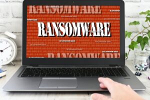 ransomware image on laptop